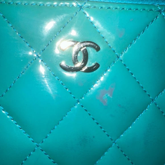 Chanel Quilted Patent Leather Zip Around Wallet Turquoise - Picture 9 of 14